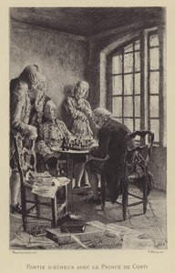 Schaakspel met de Prins van Conti (gravure) door Maurice Leloir
