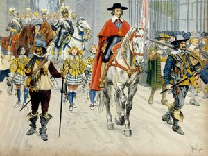 Geschiedenis van Frankrijk: Begrafenis van koning Lodewijk XIII (1601-1643) en kardinaal Richelieu (Armand Jean du Plessis) door Maurice Leloir