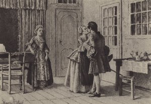 Illustratie voor Boek V van Les Confessions de Jean-Jacques Rousseau (gravure) door Maurice Leloir