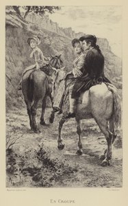 Jean-Jacques Rousseau en twee jonge vrouwen op een reis te paard