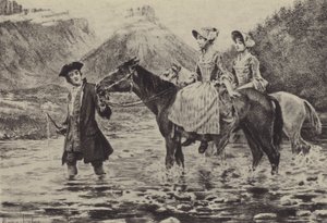 Jean-Jacques Rousseau helpt twee jonge vrouwen een beek over te steken door Maurice Leloir