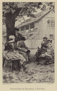 Bezigheden van Rousseau in Motiers (gravure) door Maurice Leloir