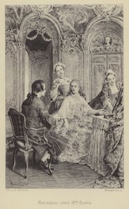 Rousseau bezoekt Madame Dupin (gravure) door Maurice Leloir