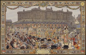 De intocht van koning Lodewijk XIV en zijn koningin in Parijs, via La Porte Sainte-Antoine door Maurice Leloir