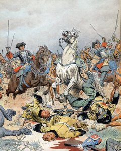Oorlog van de Spaanse Successie: de laatste aanval van de Franse cavalerie bij de Slag bij Malplaquet (België) op 11 september door Maurice Leloir
