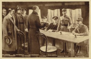 Bijeenkomst voor ondertekening van het Wapenstilstandsverdrag (litho) door Maurice Pillard Verneuil