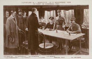 Ondertekening van de wapenstilstand ter beëindiging van de Eerste Wereldoorlog, Bos van Compiegne, Frankrijk door Maurice Pillard Verneuil