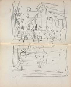 Italiaans schetsboek: Brug met figuren (pagina 209  210) door Maurice Prendergast