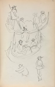 Italiaans schetsboek: Twee gondels met figuren door Maurice Prendergast