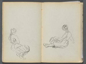 Schetsboek - The Granite Shore Hotel, Rockport, pagina 042  43: Twee zittende vrouwenfiguren door Maurice Prendergast