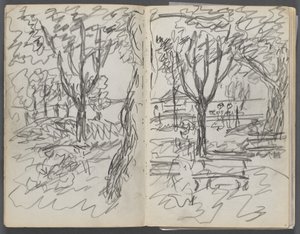 Schetsboek, The Dells, nr. 127, pagina 008  9: Landschap door Maurice Prendergast