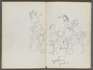 Schetsboek, The Dells, nr. 127, pagina 074  75: Figuren met kleurnotaties door Maurice Prendergast