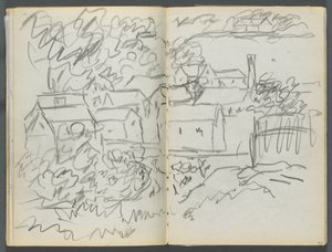 Schetsboek, De Dells, nr. 127, pagina 096  97: Landschap met huizen
