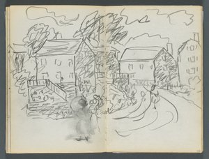 Schetsboek, The Dells, nr. 127, pagina 102  103: Landschap met huizen en weg