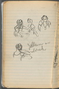 Schetsboek, pagina 100: Figuren met aantekeningen