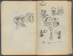 Schetsboek, pagina 110 111: Studie voor figuren op een strand door Maurice Prendergast
