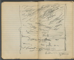 Schetsboek, pagina 152  153: Gezicht op de zee met kleurnotaties door Maurice Prendergast