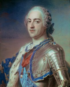 Portret van Lodewijk XV in harnas, met de linten van de Orde van de Heilige Geest en het Gulden Vlies