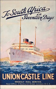 Naar Zuid-Afrika in zeventien dagen; een reclameposter voor Union Castle Line