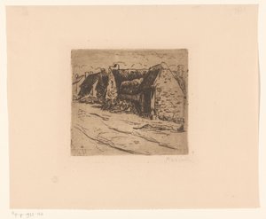 Huizen langs een weg door Maurits van der Valk (signed by artist)