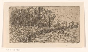 Landschap met weg, bosrand en elektriciteitspalen door Maurits van der Valk (signed by artist)