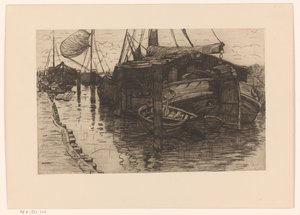 Aangemeerde boten in een haven door Maurits van der Valk