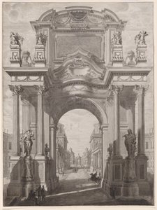 Een architectonische capriccio met een triomfboog door Maurizio Pedetti