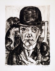 Zelfportret met bolhoed. Gravure van Max Beckmann (1884-1950) door Max Beckmann