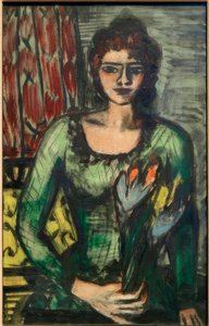 Portret Quappi in groene trui door Max Beckmann