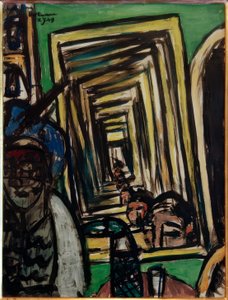 Café-interieur met spiegel door Max Beckmann