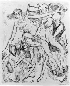 Halfnaakt met Kat door Max Beckmann