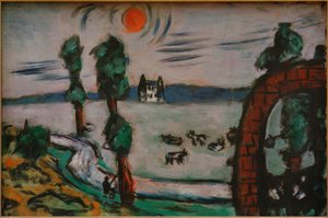 Mistig landschap met koeien door Max Beckmann
