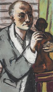 Zelfportret met grijze kamerjas door Max Beckmann