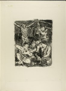 Dobbelstenen gooien voor het kruis, plaat zes uit Sechs Lithographien zum Neuen Testament door Max Beckmann