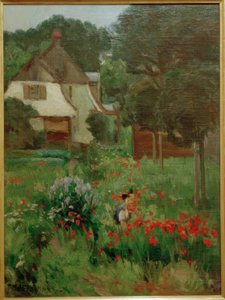 Bloemen plukkend kind door Max Bergmann