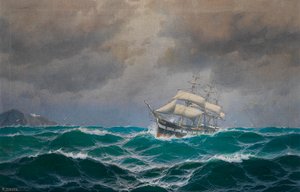 Driemaster op volle zee door Max Jensen
