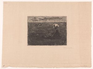 Jonge geitenhoedster zittend in het veld door Max Liebermann (signed by artist)