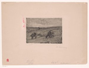 Landschap met grazende geiten door Max Liebermann (signed by artist)