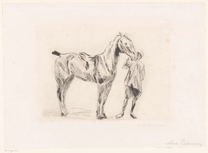 Man met rijpaard door Max Liebermann (signed by artist)