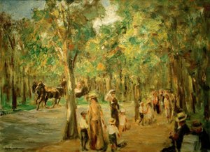 Laan in het Tiergarten met wandelaars en koets