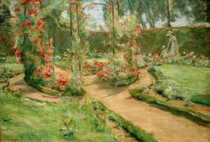De rozentuin in Wannsee met de dochter en kleindochter door Max Liebermann