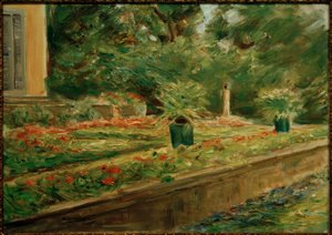 De bloementerras in de Wannseetuin naar het noordwesten