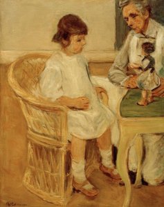 De kleindochter van de kunstenaar in een rieten stoel naar rechts door Max Liebermann
