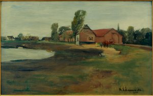 Dorpsstraat in Militsch (Landschap met vijver)