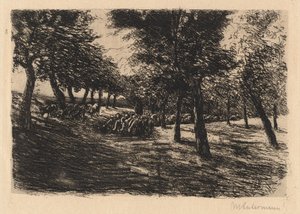 Kudde schapen onder bomen door Max Liebermann