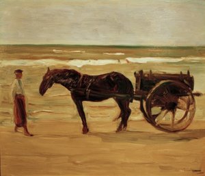Kar van de badmeester op het strand door Max Liebermann