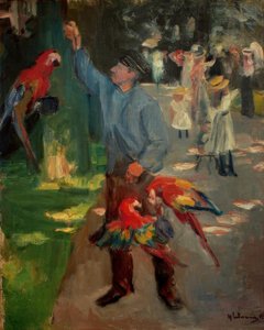 Papegaaienman in de dierentuin van Amsterdam door Max Liebermann