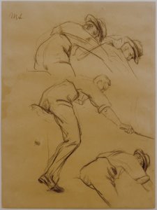 Polospeler, drie ruiters naar rechts van de zijkant - Studie door Max Liebermann