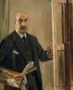 Zelfportret aan de ezel. 1916