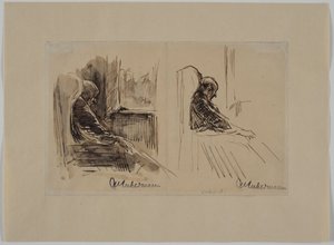 Twee portretten van zijn vader Louis Liebermann in een leunstoel door Max Liebermann